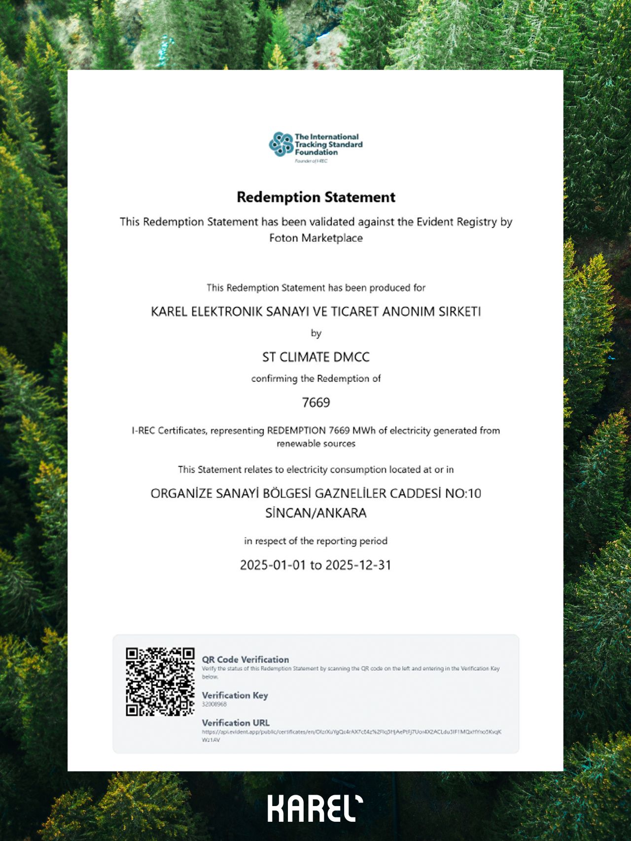 Karel, IREC Sertifikası ile 2025 yılı kapsam 2 emisyonlarını tamamen dengeledi